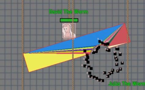 Object just after the impact (with colored triangles building an object)